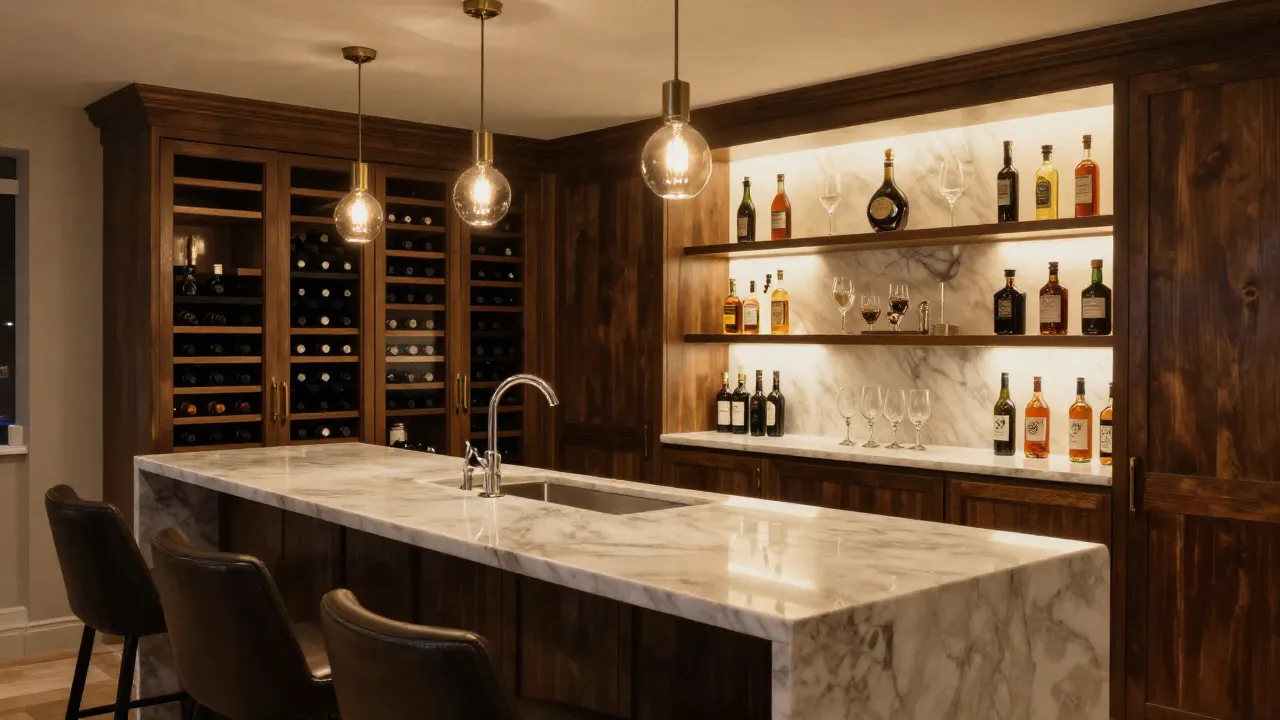 Gold Style Renovations luxury basement bar — Long Island