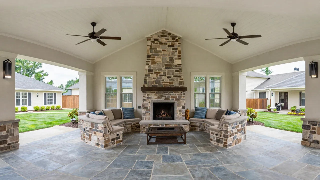 Gold Style Renovations outdoor fireplace and paver patio